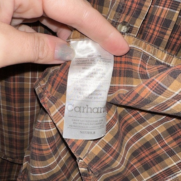 Carhartt Mens XL Plaid Button‎ Down Shirt Brown Orange Long Sleeve S153DKB 2007 - Picture 4 of 8